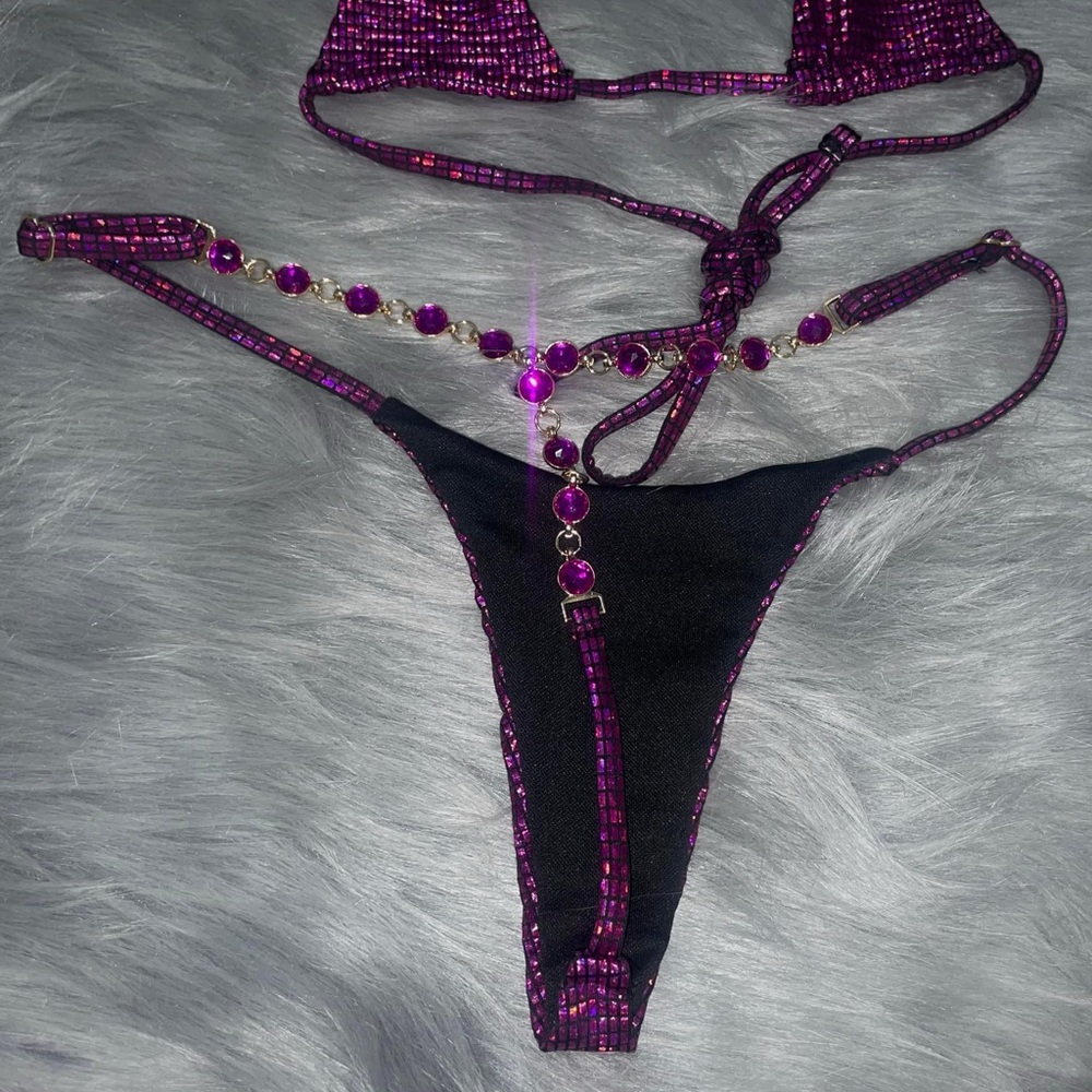 Purple Bejeweled Bikini Set